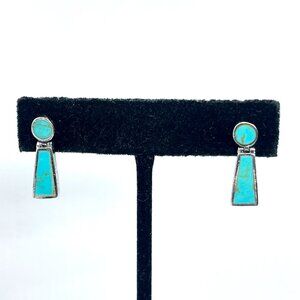 VINTAGE 925 Thai STERLING SILVER Turquoise Earrings Post Dainty Southwest Boho